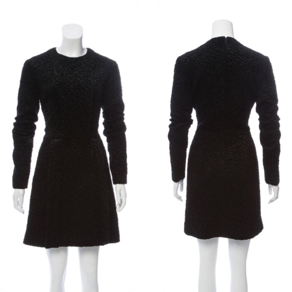 Carven Black Velvet Mini Dress Faux Fur Size M US8 FR40 Party Evening Wear